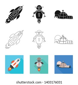 Vector illustration of astronomy and technology  sign. Set of astronomy and sky stock symbol for web.