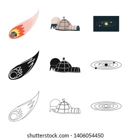 Vector illustration of astronomy and technology  sign. Collection of astronomy and sky stock symbol for web.
