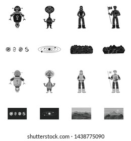 Vector illustration of astronomy and technology sign. Set of astronomy and sky stock symbol for web.