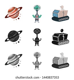 Vector illustration of astronomy and technology sign. Set of astronomy and sky vector icon for stock.