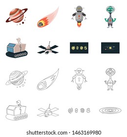 Vector illustration of astronomy and technology sign. Collection of astronomy and sky vector icon for stock.