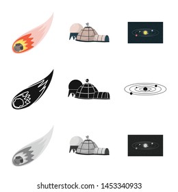 Vector illustration of astronomy and technology symbol. Set of astronomy and sky vector icon for stock.