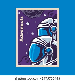 Vector Illustration of Astronout Helmets with Meteors in The Space with Simple Illustration Available for Poster