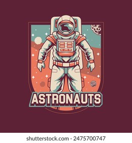 Vector Illustration of Astronout with Meteors in The Space with Simple Illustration Available for Tshirt Design