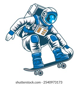 Vector Illustration of Astronout Riding a Skateboard with Detailed Illustration 