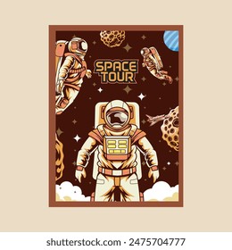 Vector Illustration of Astronouts with Meteors, Planet and Clouds in The Space with Simple Illustration Available for Poster