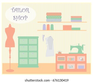 Vector illustration of  atelier, tailoring shop, fashion salon concept design element in flat style.