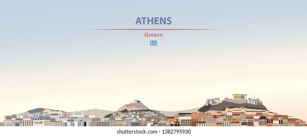 Vector illustration of Athens city skyline on colorful gradient beautiful daytime background