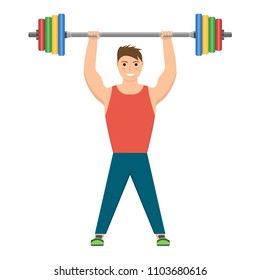 Vector illustration. Athlete with a barbell.