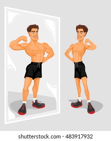 Vector illustration of an athlete looking in the mirror