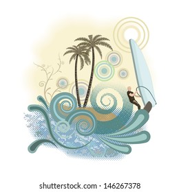 Vector illustration athlete on the waves