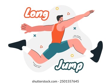 Vector Illustration of an Athlete Performing a Long Jump in a Sand Pit in Sports Championship Themes in Flat Style Cartoon Background