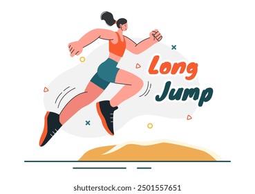Vector Illustration of an Athlete Performing a Long Jump in a Sand Pit in Sports Championship Themes in Flat Style Cartoon Background