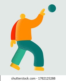 vector illustration of an athlete playing the ball. flat character plays basketball and volleyball. minimalistic man player bright colours. contrasting noise grain shadows
healthy lifestyle concept.