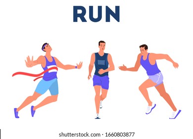 Vector illustration athlete sprinting. Running competition. Young professional sportsman training. Championship tournament. Isolated vector illustration in cartoon style