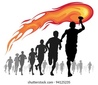 Vector illustration of Athletes with a flaming torch.