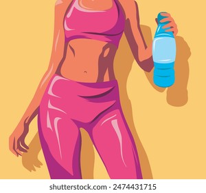 Ilustración vectorial de un cuerpo atlético de una niña, día deportivo, día de la salud, publicidad de fitness, mujer en ropa deportiva, para el sitio, carteles, tarjetas, carteles, redes sociales