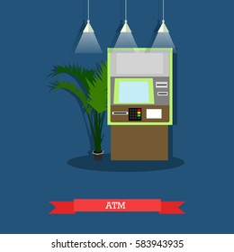 Vector illustration of ATM. Automated teller machine, automatic cash terminal, cash dispenser. Banking and technology concept design element in flat style