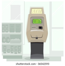 a vector illustration of an atm in a convenience store