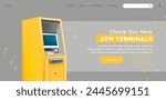 Vector illustration of an ATM machine in a flat style, isolated on a white background.