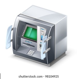 Vector illustration of ATM machine on white background.