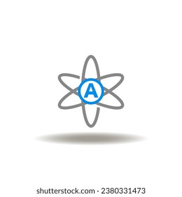 Ilustración vectorial de átomo con letra A. Icono de antioxidantes. Símbolo de innovación en investigación científica.
