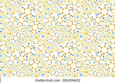 vector illustration atom science chemistry structure repeat seamless pattern doodle cartoon style. Great for fabric packaging wallpaper