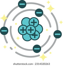 Vector illustration of an atom symbol. Parts of the atom, nucleus and electrons. Electrons around the atomic nucleus.