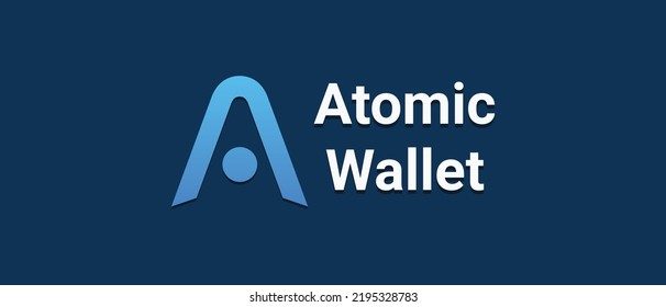 Vector illustration of Atomic wallet coin, AWC logo and Brand name text isolated on white background.