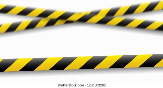 Vector illustration of the attention line. Yellow black police warning tapes, fencing. Danger sign. Do Not cross the border.
