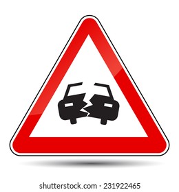 Vector illustration of an attention sign with a broken car