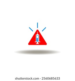 Vector illustration of attention sign with syringe. Symbol of vaccination during an epidemic.