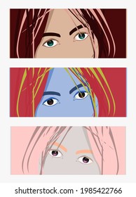 Vector illustration of attentive eyes of different colors