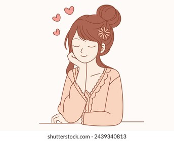 Ilustración vectorial atractiva, encantadora, bien arreglada hermosa, suave, tranquila, alegre joven abrazándose. Vector plano simple.