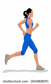 Vector illustration of attractive girl in sport suit is running. Running girl for postcard, poster, advertisement. Both running and jogging are forms of aerobic exercise. 