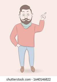 Vector illustration attractive man,the man held up his hand,cartoon design.