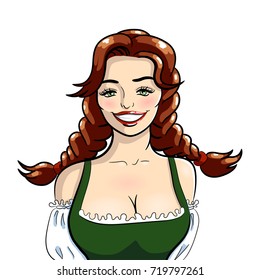 Vector illustration of attractive smiling waitress. Vector isolated illustration on a white background.