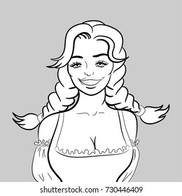 Vector illustration of attractive smiling waitress. Vector isolated illustration on a white background.