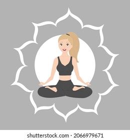 Imagen vectorial de una joven rubia atractiva sentada en posición de loto. Muchacha de yoga. Muchacha deportiva. Mujer joven sexy y delgada