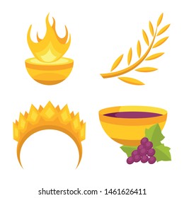 Vector illustration of attributes and greek sign. Set of attributes and god stock vector illustration.