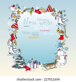 Vector illustration with the attributes of the new year, winter, Christmas, holiday