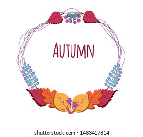 Vector illustration atumn frame with beautiful atumn leaves and flowers