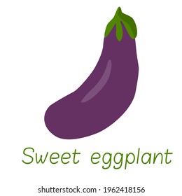 Vector illustration of aubergine with text. Isolated drawing for graphic design. decor, etc