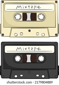 Vector illustration of an audio cassette tape labeled "Mixtape," in two colors.