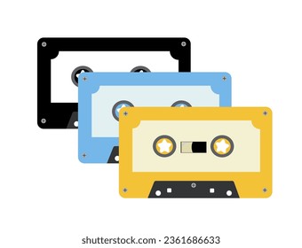 Vector illustration of audio cassettes in different colors