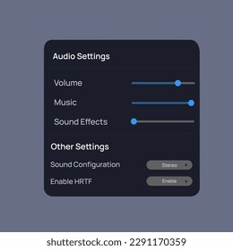 Plantilla de configuración de audio de la ilustración del vector en modo oscuro