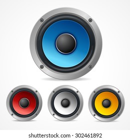 Vector illustration Audio Speaker Set isolated on white background. 