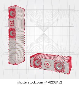Vector illustration of the audio speakers arranged from dots, art for web and print design appealing for sound and music theme.