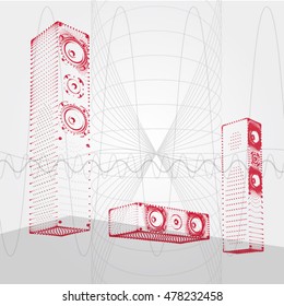 Vector illustration of the audio speakers arranged from dots, art for web and print design appealing for sound and music theme.