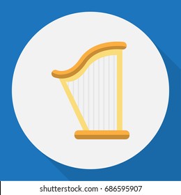 Vector Illustration Of Audio Symbol On Harp Flat Icon. Premium Quality Isolated Zither Element In Trendy Flat Style.